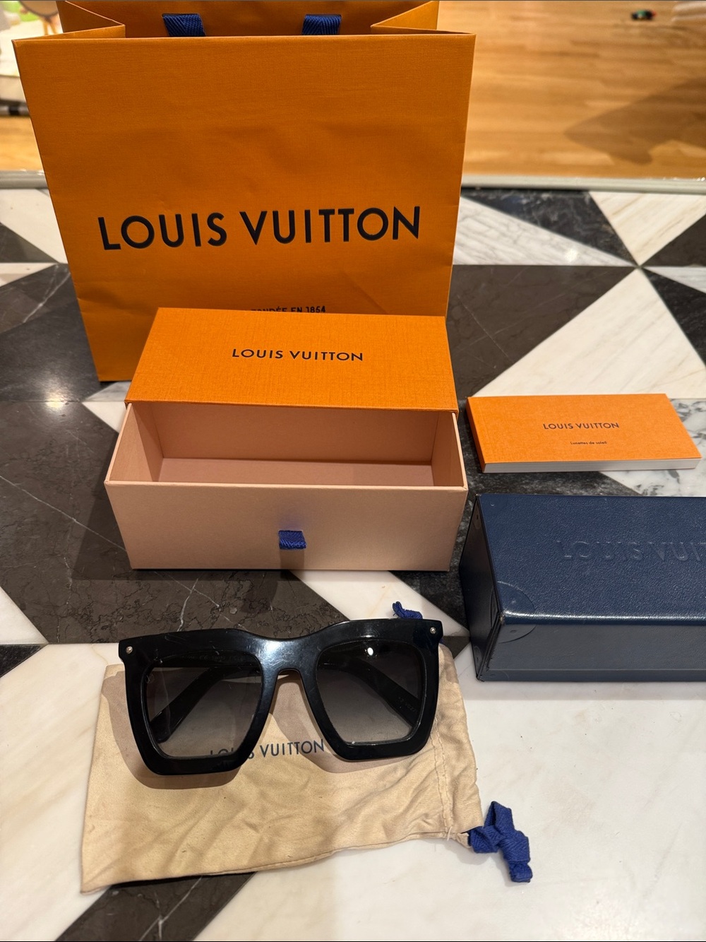 Louis Vuitton Black Oversized Square Sunglasses with Dark Gradient Lenses